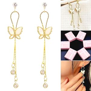 18K gold plated crystal pearlescent butterfly drop earrings With silver post